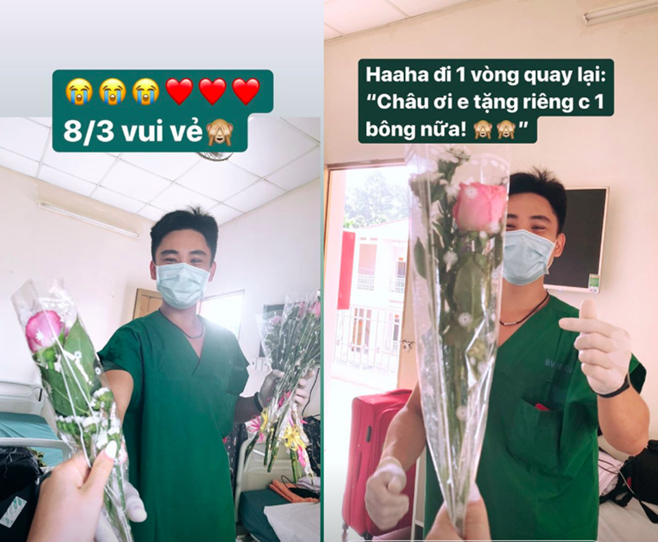 Anh chàng đeo khẩu trang cũng đẹp trai tặng hoa Châu Bùi ngày 8/3 - 1