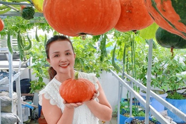 Mẹ đảm ở TPHCM biến sân thượng 100m² thành vườn bí đỏ rực như phim Mỹ