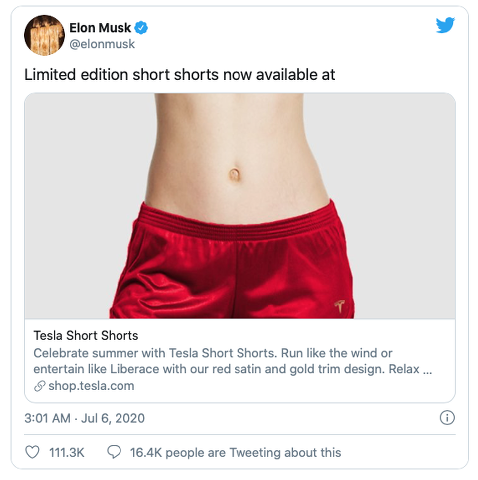 Ông chủ Tesla gây sốc vì rao bán... quần đùi - 1 Ông chủ Tesla gây sốc vì rao bán... quần đùi - 1
