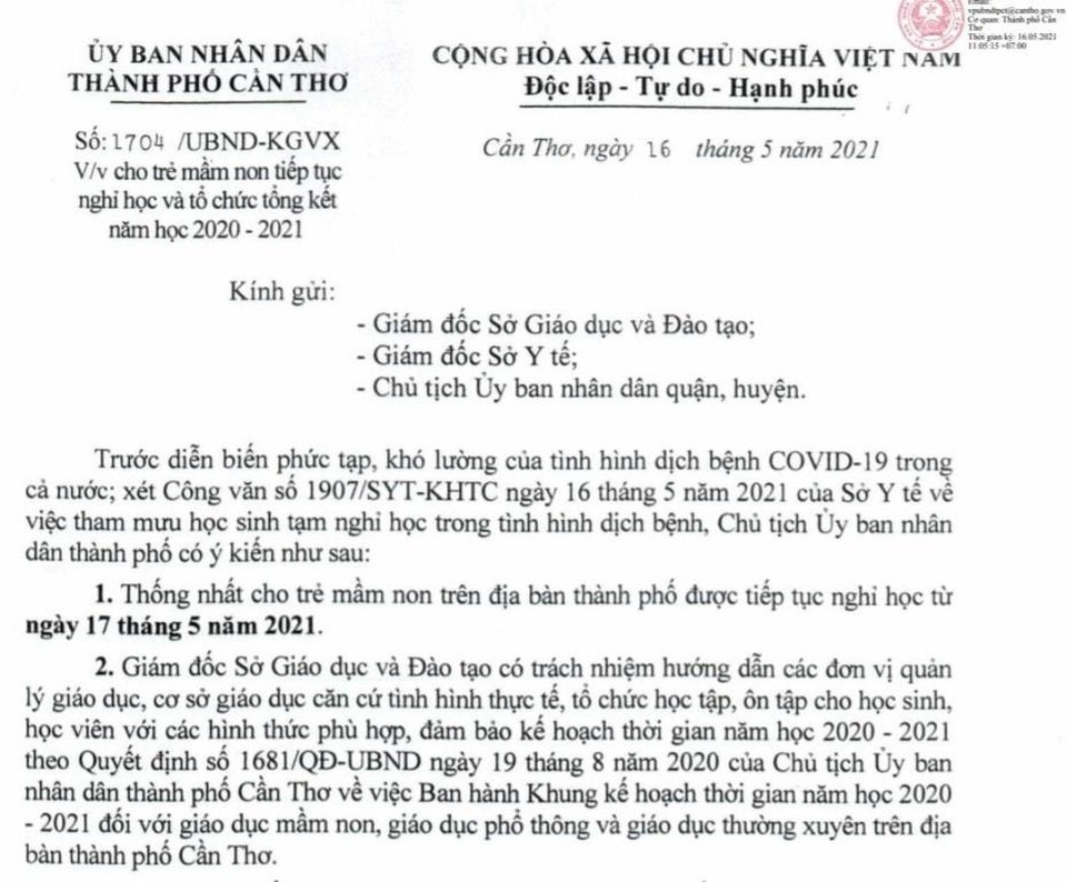 Cần Thơ lý giải vì sao trong 2 ngày ra 2 văn bản đi học rồi lại nghỉ học - 2 Cần Thơ lý giải vì sao trong 2 ngày ra 2 văn bản đi học rồi lại nghỉ học - 2
