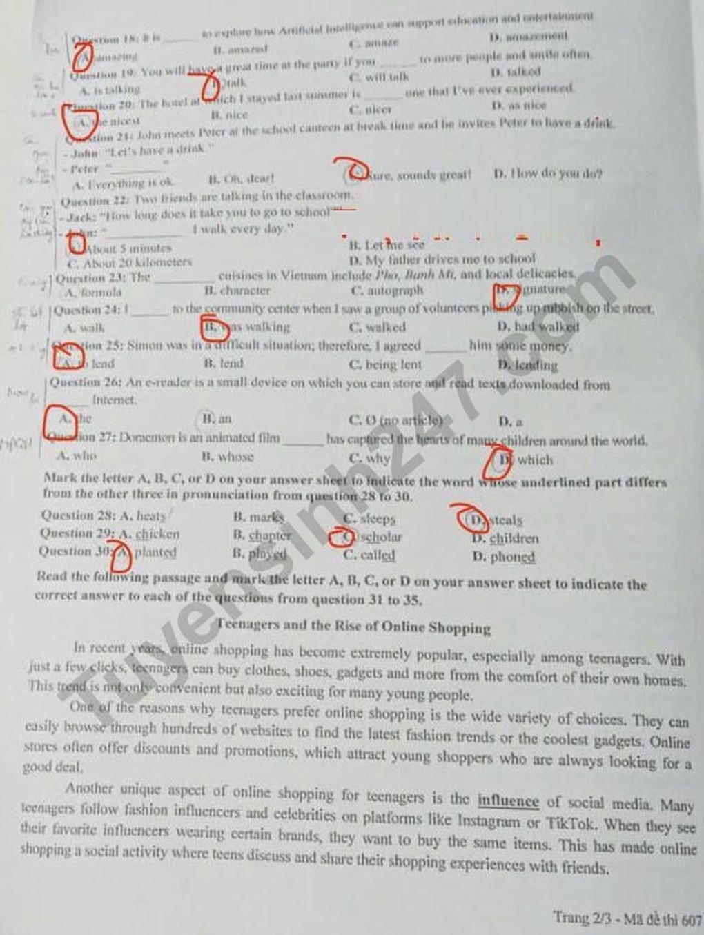 Đề thi và đáp án môn tiếng Anh vào lớp 10 tỉnh Tuyên Quang năm 2025 - 2 Đề thi và đáp án môn tiếng Anh vào lớp 10 tỉnh Tuyên Quang năm 2025 - 2