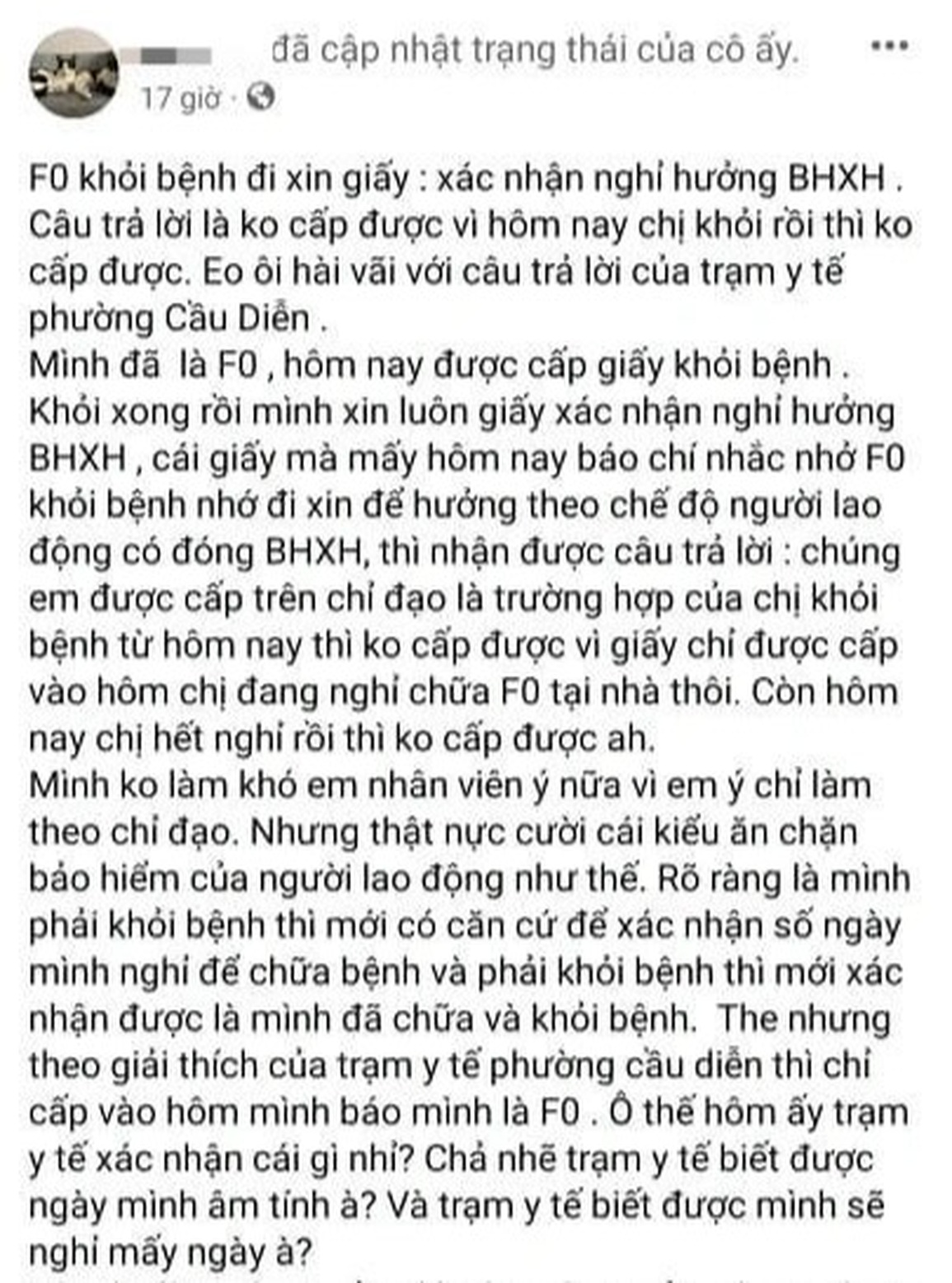 Bệnh nhân F0 điều trị tại nhà bị đánh đố khi xin giấy nghỉ hưởng bảo hiểm? - 1 Bệnh nhân F0 điều trị tại nhà bị đánh đố khi xin giấy nghỉ hưởng bảo hiểm? - 1