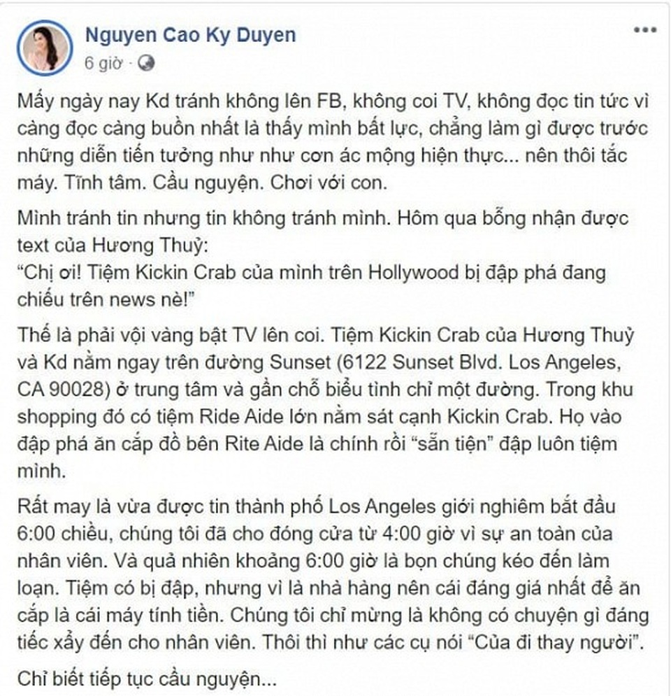 Nhà hàng của MC Kỳ Duyên ở Mỹ bị đập phá do bạo loạn - 1 Nhà hàng của MC Kỳ Duyên ở Mỹ bị đập phá do bạo loạn - 1