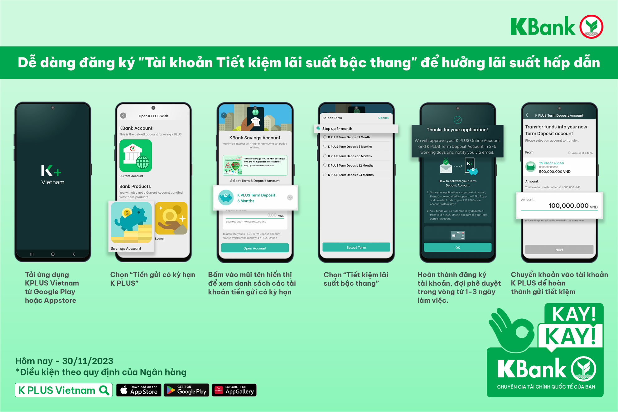 KBank áp dụng tiết kiệm lãi suất bậc thang từ 5,7% đến 6,2% - 2