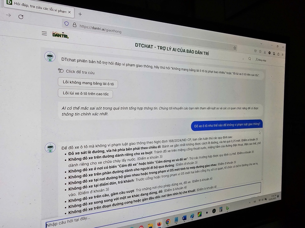 Dân trí ra mắt chatbot AI để tra cứu mức xử phạt lỗi giao thông - 1 Dân trí ra mắt chatbot AI để tra cứu mức xử phạt lỗi giao thông - 1