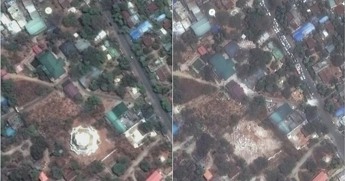 Ảnh vệ tinh trước và sau thảm họa động đất như bom nguyên tử ở Myanmar