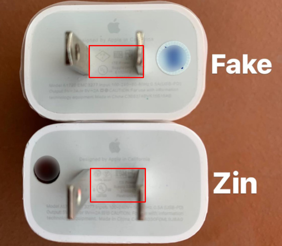 Cách phân biệt sạc nhanh chính hãng Apple với hàng nhái - 2 Cách phân biệt sạc nhanh chính hãng Apple với hàng nhái - 2