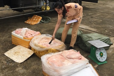 Vận chuyển 2,5 tấn thịt, bì lợn bốc mùi hôi thối đi tiêu thụ