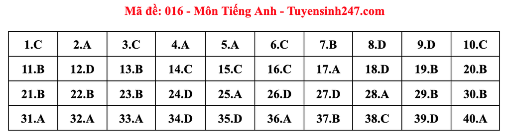 Gợi ý đáp án môn tiếng Anh thi vào lớp 10 năm 2025 của Hà Nội - 16 Gợi ý đáp án môn tiếng Anh thi vào lớp 10 năm 2025 của Hà Nội - 16