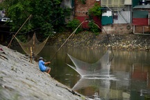 Hà Nội: Cất lưới, buông cần câu cá trên sông Kim Ngưu sau mưa lớn