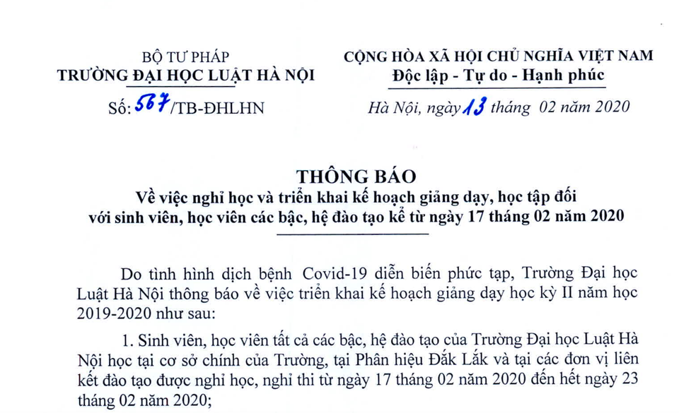 Hàng loạt trường đại học tiếp tục cho sinh viên nghỉ đến tuần cuối tháng 2 - 2 Hàng loạt trường đại học tiếp tục cho sinh viên nghỉ đến tuần cuối tháng 2 - 2