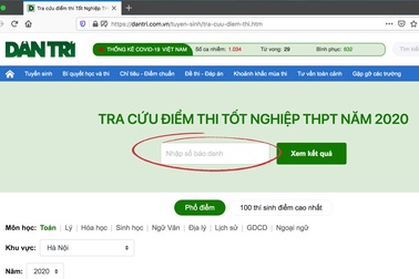 Hướng dẫn tra cứu điểm thi tốt nghiệp THPT 2020 trên Dân trí