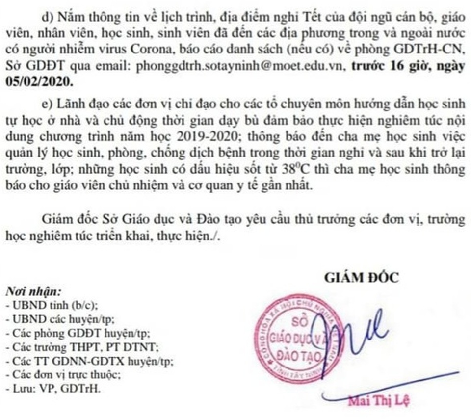Tây Ninh cho học sinh nghỉ học 1 tuần để phòng chống dịch virus Corona - 2 Tây Ninh cho học sinh nghỉ học 1 tuần để phòng chống dịch virus Corona - 2