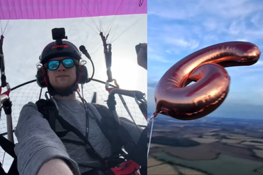 Khoảnh khắc phi công dù lượn Mỹ mắc kẹt giữa trời vì quả bóng bay