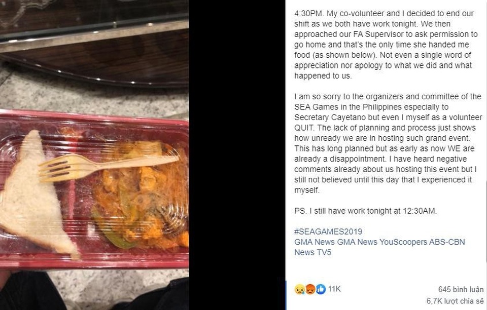 Ngán ngẩm vì bữa cơm lèo tèo, tình nguyện viên SEA Games bỏ việc - 1 Ngán ngẩm vì bữa cơm lèo tèo, tình nguyện viên SEA Games bỏ việc - 1
