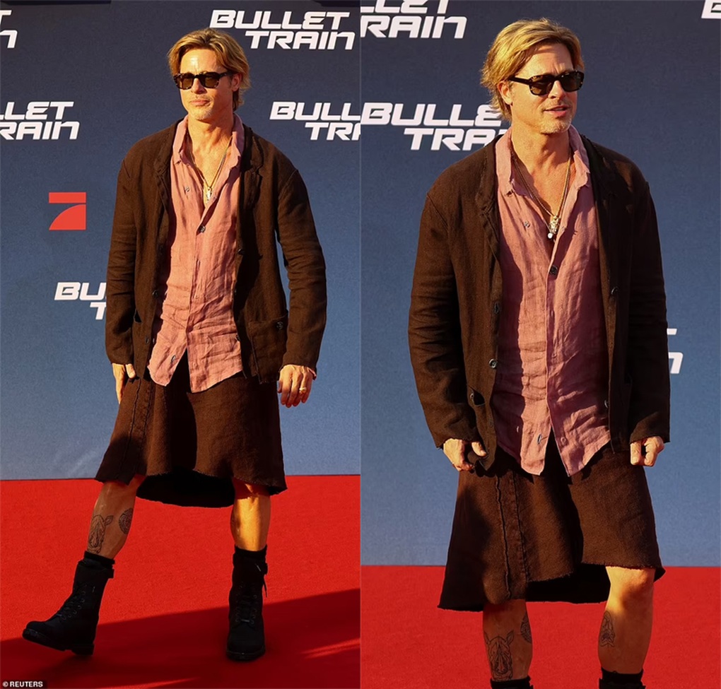 Brad Pitt gây bất ngờ khi mặc váy - 1 Brad Pitt gây bất ngờ khi mặc váy - 1
