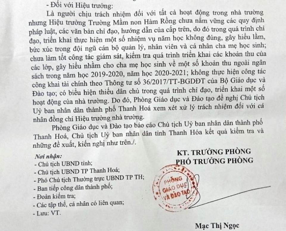 Thanh Hóa: Đề nghị kỷ luật Hiệu trưởng mầm non để xảy ra nhiều sai phạm - 2 Thanh Hóa: Đề nghị kỷ luật Hiệu trưởng mầm non để xảy ra nhiều sai phạm - 2