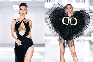 Minh Tú, Ngọc Châu mặc táo bạo, khoe dáng gợi cảm trên sàn diễn ngập nước