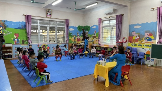 Tiết học của Trường MN Cao Thắng, TP Hạ Long, tỉnh Quảng Ninh ngày 14/2. Ảnh baoquangninh.com.vn