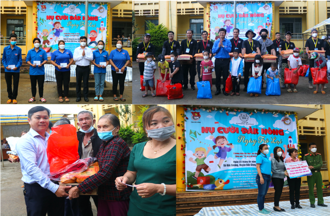 Nhiều phần quà đầy yêu thương đã được trao tặng đến thanh thiếu nhi và người dân địa phương