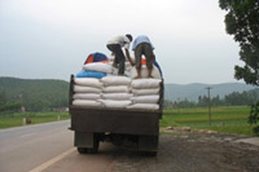 Xe tải “phân phát” gạo dọc quốc lộ 1A