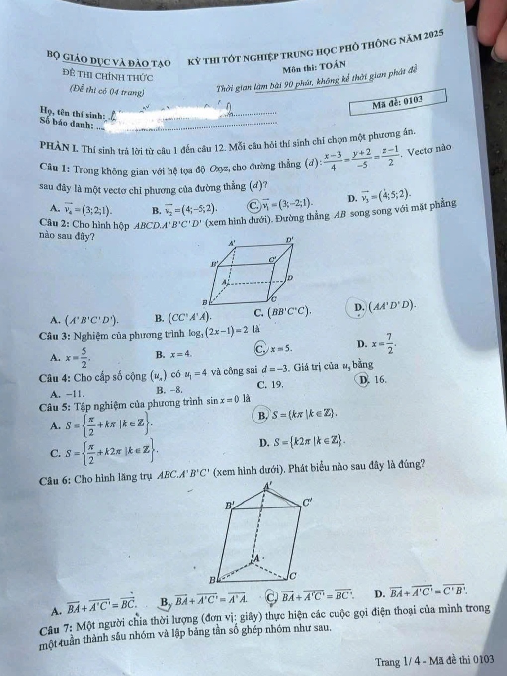 Đề toán thi tốt nghiệp THPT năm 2025 ra hướng mới - 5 Đề toán thi tốt nghiệp THPT năm 2025 ra hướng mới - 5