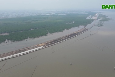 Công trường xây bức tường "khổng lồ" chắn bão cấp 12 lấn biển ở Ninh Bình