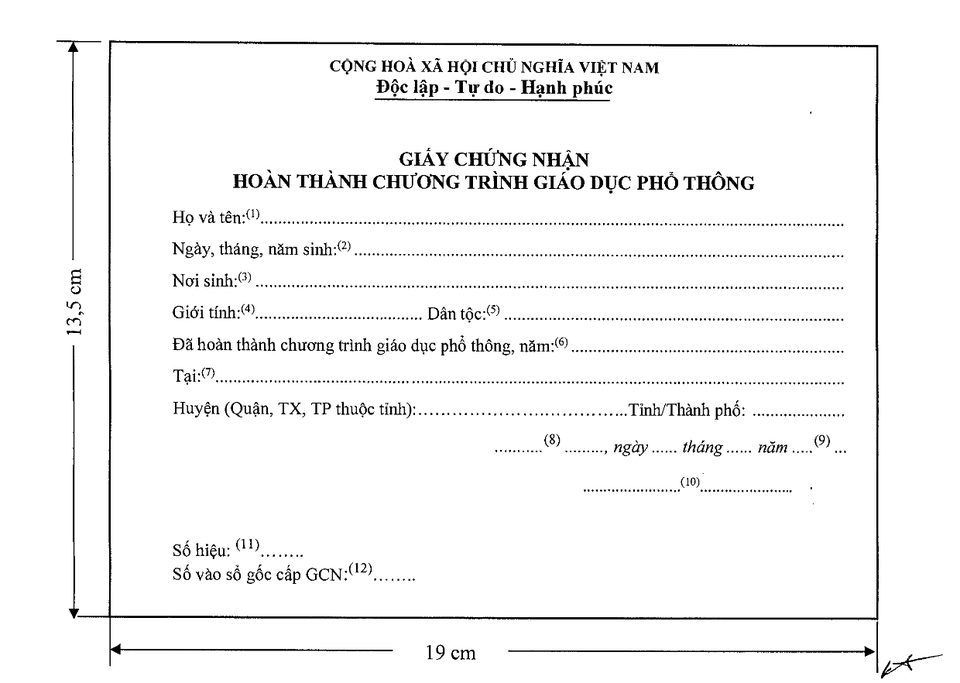Công bố Mẫu Giấy chứng nhận hoàn thành chương trình giáo dục phổ thông - 2 Công bố Mẫu Giấy chứng nhận hoàn thành chương trình giáo dục phổ thông - 2
