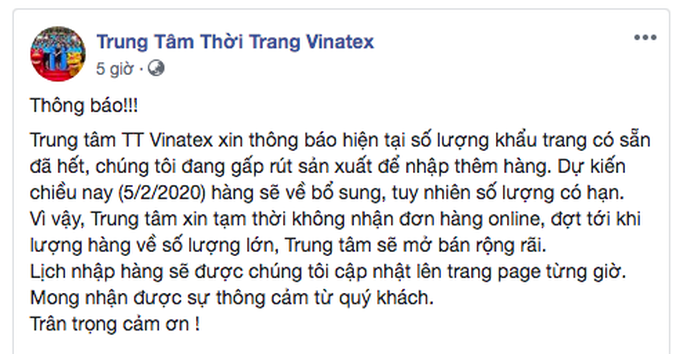 Vừa ra mắt khẩu trang vải tái sử dụng 30 lần, Vinatex đã thông báo cháy hàng - Ảnh 1.