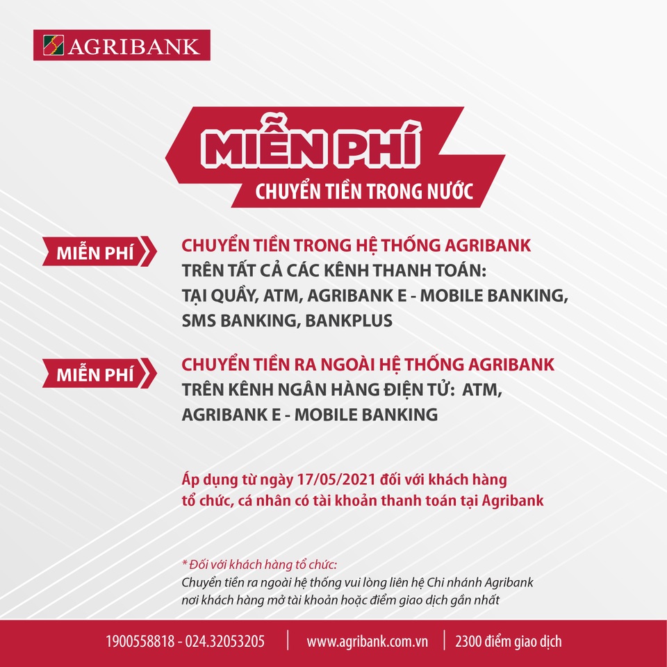 Agribank miễn 100% phí dịch vụ chuyển tiền trong nước - 1 Agribank miễn 100% phí dịch vụ chuyển tiền trong nước - 1