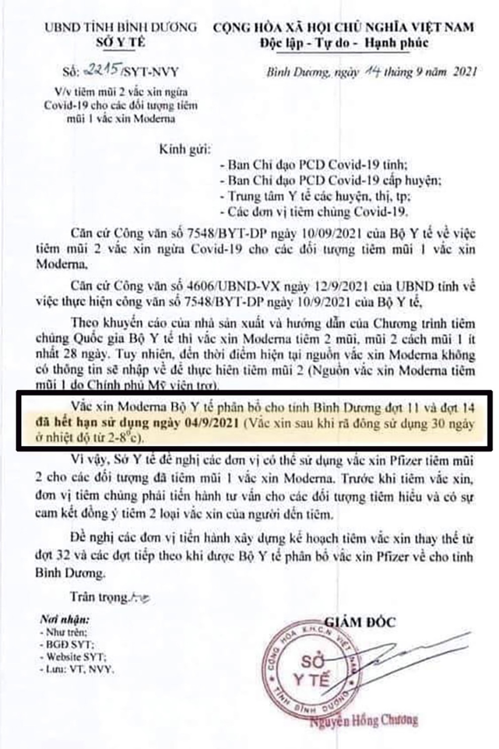 Thực hư việc hơn 149.000 liều vắc xin Moderna ở Bình Dương hết hạn - 2 Thực hư việc hơn 149.000 liều vắc xin Moderna ở Bình Dương hết hạn - 2