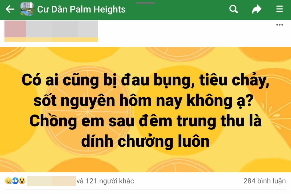 Ăn bánh tại tiệc Trung thu, nhiều cư dân ở chung cư TPHCM bị đau bụng - 1 Ăn bánh tại tiệc Trung thu, nhiều cư dân ở chung cư TPHCM bị đau bụng - 1