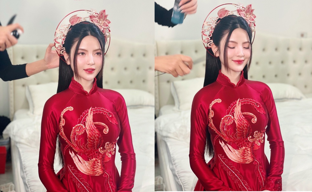 Vợ Quang Hải diện áo dài thêu chỉ vàng, đội mấn đặc biệt trong lễ ăn hỏi - 1 Vợ Quang Hải diện áo dài thêu chỉ vàng, đội mấn đặc biệt trong lễ ăn hỏi - 1