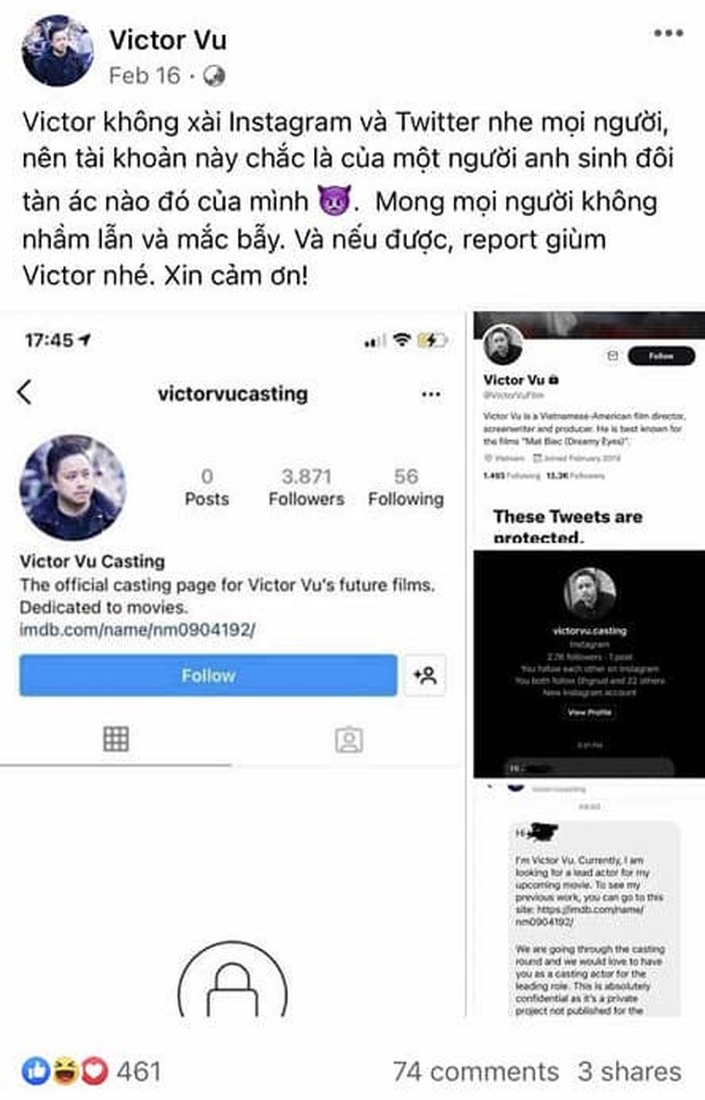 Victor Vũ lên tiếng khi bị mạo danh, kêu gọi casting qua... tin nhắn - 2 Victor Vũ lên tiếng khi bị mạo danh, kêu gọi casting qua... tin nhắn - 2