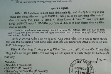 Đình chỉ hoạt động 1 Trung tâm Đăng kiểm vì 4 cán bộ vi phạm