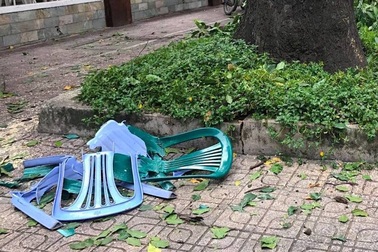 Nhánh cây rơi trúng thanh niên ngồi giữ xe trên vỉa hè